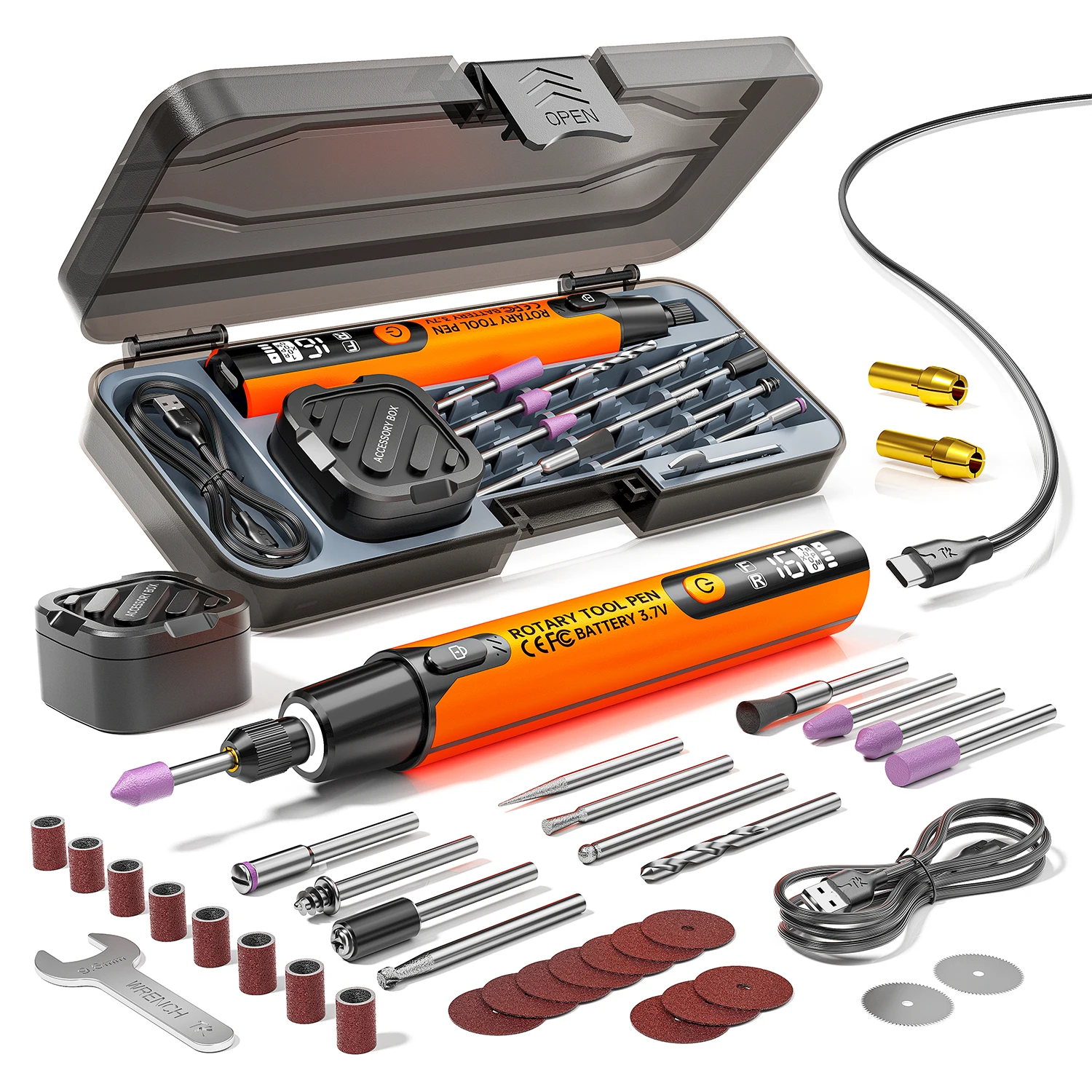 Diy Electronics Power Supply - ชุดเครื่องมือโรตารี่ไร้สายพร้อมปากกาขัดเงาแบบชาร์จได้ 6 ระดับความเร็ว เสียงเบา แผ่นขัดทรงกลม สำหรับงาน
