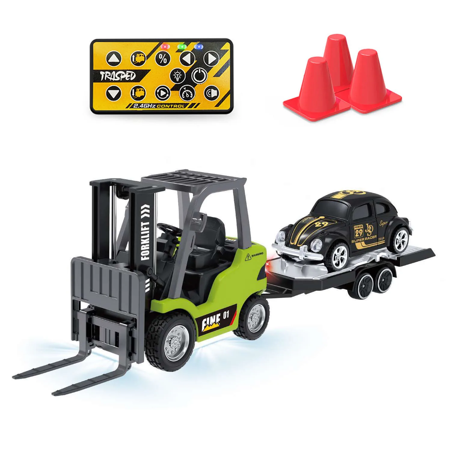 1:64 2.4 جيجا هرتز التحكم عن بعد رافعة شوكية نصف سبيكة RC ضوء السيارة تأثير الصوت ث/مقطورة صغيرة سيارة منضدية نموذج جمع هدية #4