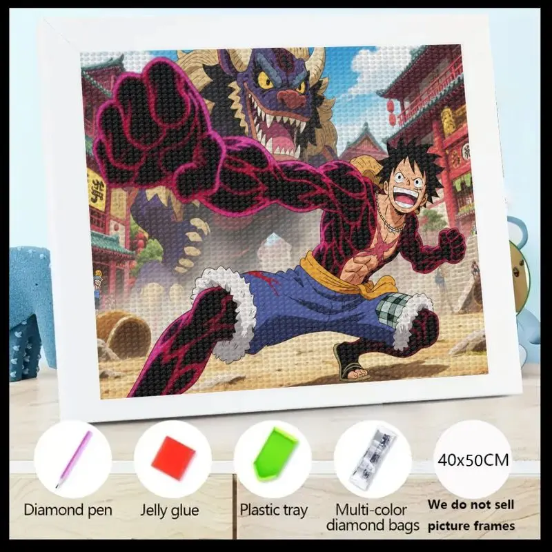 Kit de pintura de diamante 5D DIY, 1 unidad, mono de una pieza D. Luffy Gear 4 Snakeman Vs Kaido Epic Battle Anime Manga Fan Art C