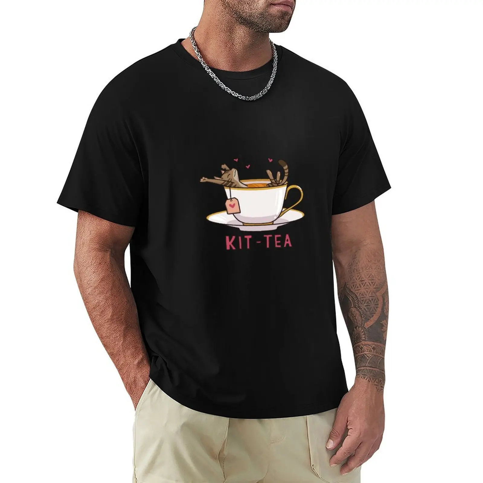 Kit-Tea Teacup Cat T-Shirt Basic Crew Neck Short Sleeve Top