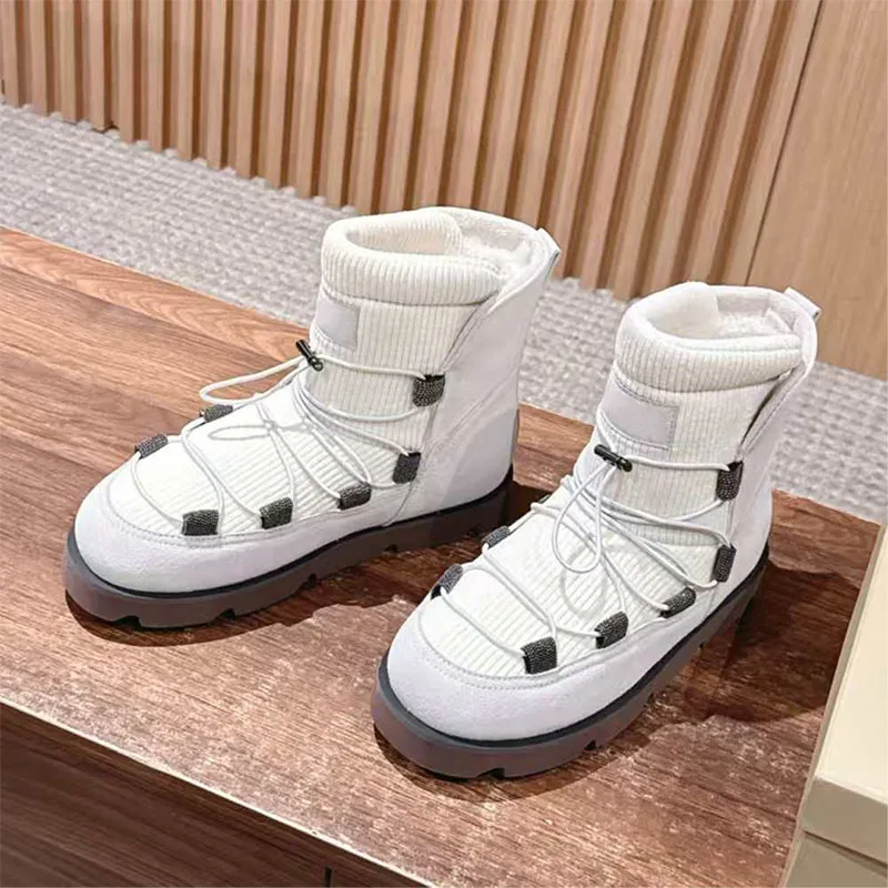 

Классические шерстяные теплые зимние ботинки, женские короткие ботинки с круглым носком и перекрестным ремешком на толстой подошве, зимние удобные женские ботильоны на плоской платформе