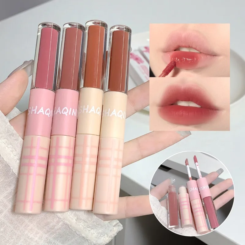 Doppel köpfiger Lip gloss transparenter feuchtigkeit spendender Spiegel Gesicht Wasser glanz Lip honig nebel matter Samt lippenstift nicht verblassen des Lippen öl