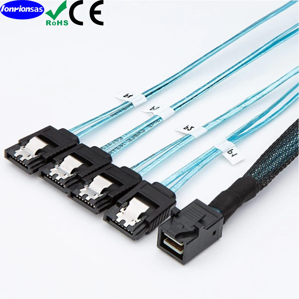 LONRIONSAS-Cable interno Mini SAS HD SFF 8643 a 4xsata de 7 pines, Cable Mini SAS con banda lateral, Compatible con 12gbps