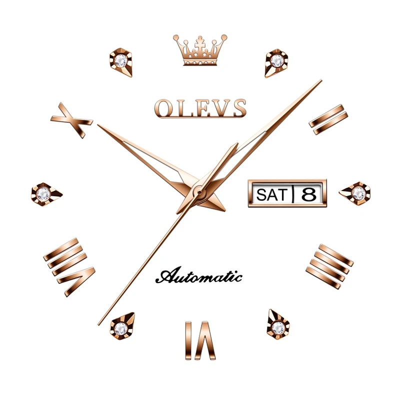 Relojes OLEVS Lover para hombres y mujeres, reloj de pulsera mecánico automático a la moda, resistente al agua, fecha, oro rosa, reloj de pareja, regalo