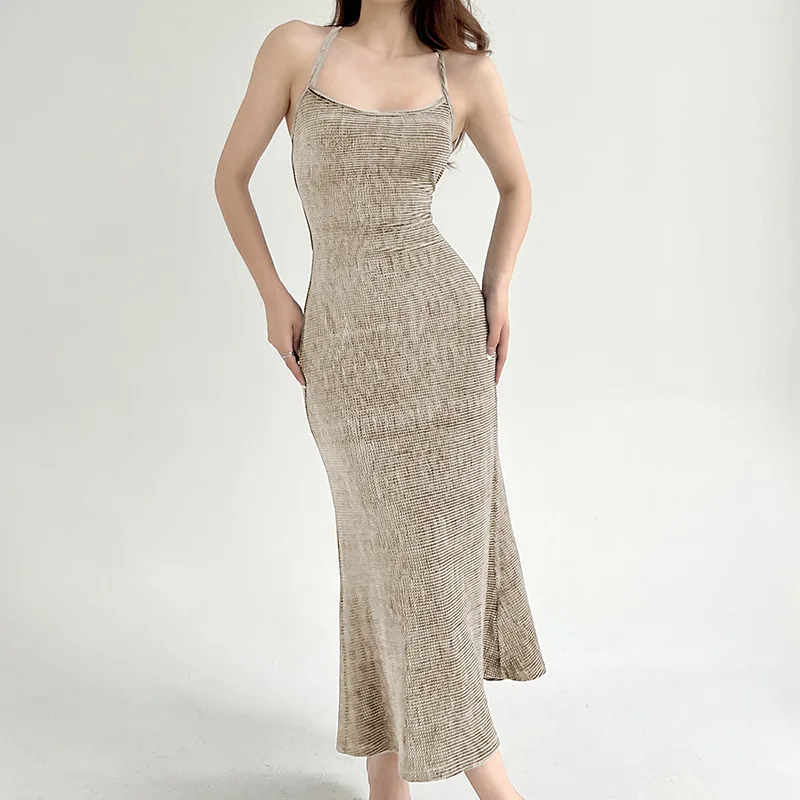 

Sling Sexy Slim-fit Knitted Fishtail Long Dress Ins Pure Desire Hot Girl Fashionable Slim Look dress Women