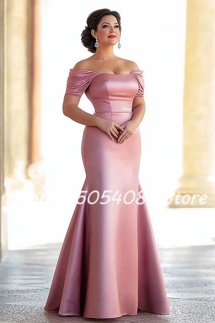 

Luxurious Simple Rose Pink Mother-of-the-Bride Dress Snap Shoulder Fishtail Hem Pleats Customized Bridal Mother Gown
