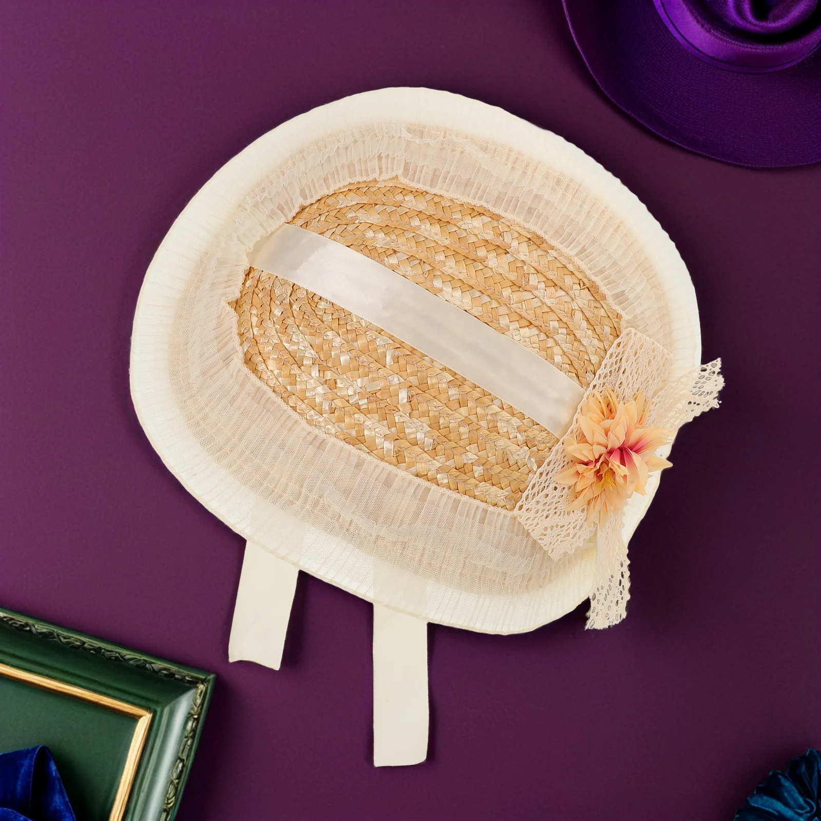 

Lolita Straw Hat Wide Brim Vintage Floral Straw Sun Hat Girls Outdoor Protection Beach Travel Floral Hats for Women