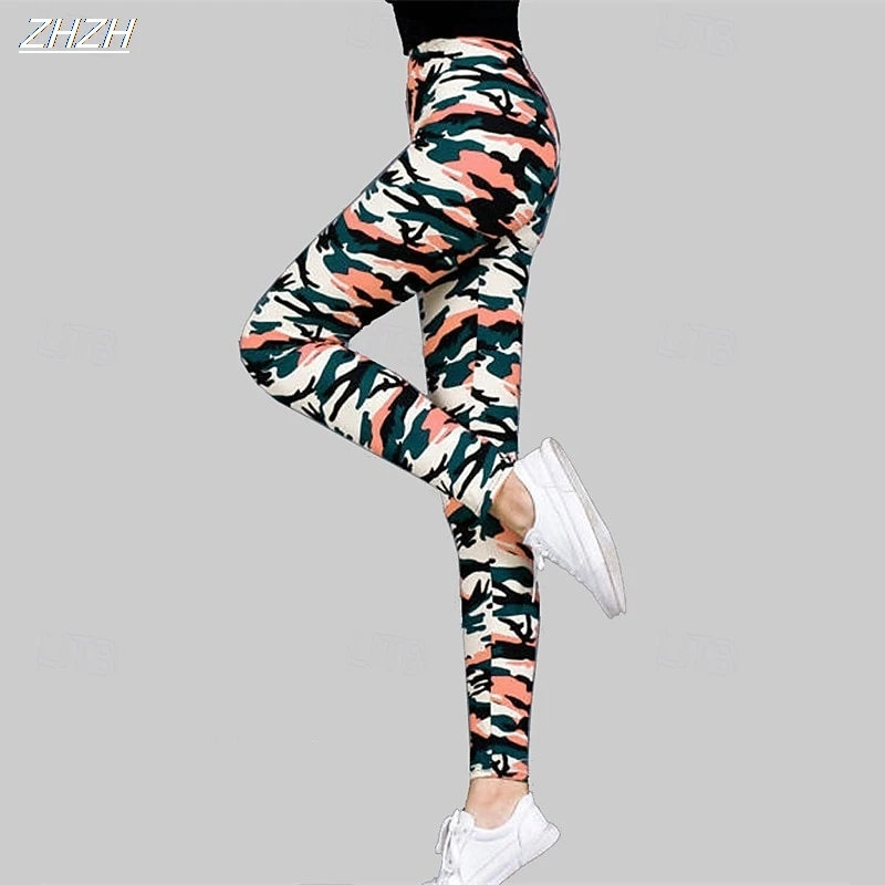 Leggings de mujer con estampado de camuflaje, pantalones para exteriores, pantalones de poliéster, LICRA, cintura elástica, Control, ropa de calle de otoño e invierno