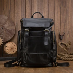 Top Layer Cowhide Leather 16 inch Laptop Backpack Men Genuine Leather Large Capacity Knapsack Casual Travel Rucksack School Bag