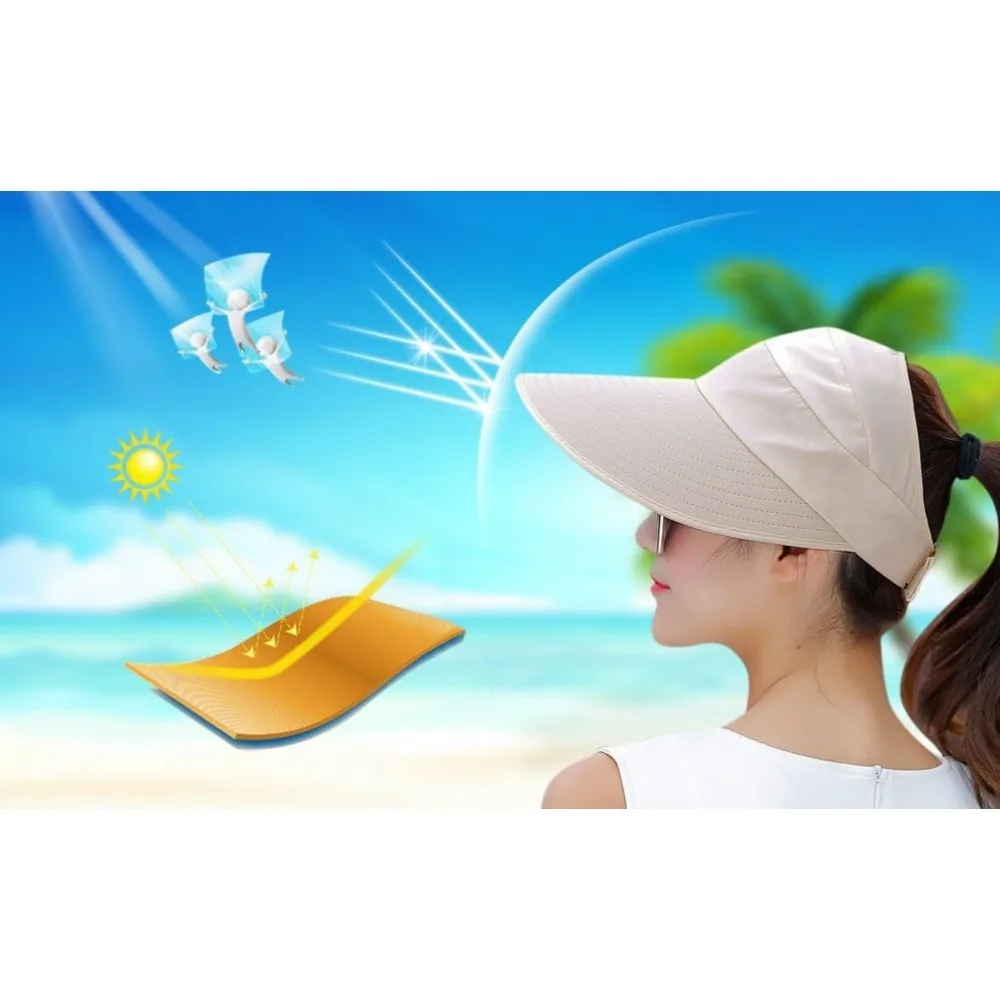Chapéus de sol para mulheres aba larga proteção UV chapéu de sol verão praia viseira embalável