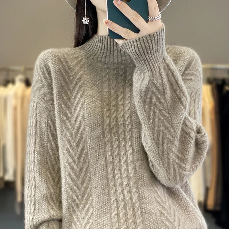 

Tailor Sheep Women's 100% Pure Wool Knitted Women's Half High Neck Pullover Sweater Loose Comfortable Autumn Winter Women'