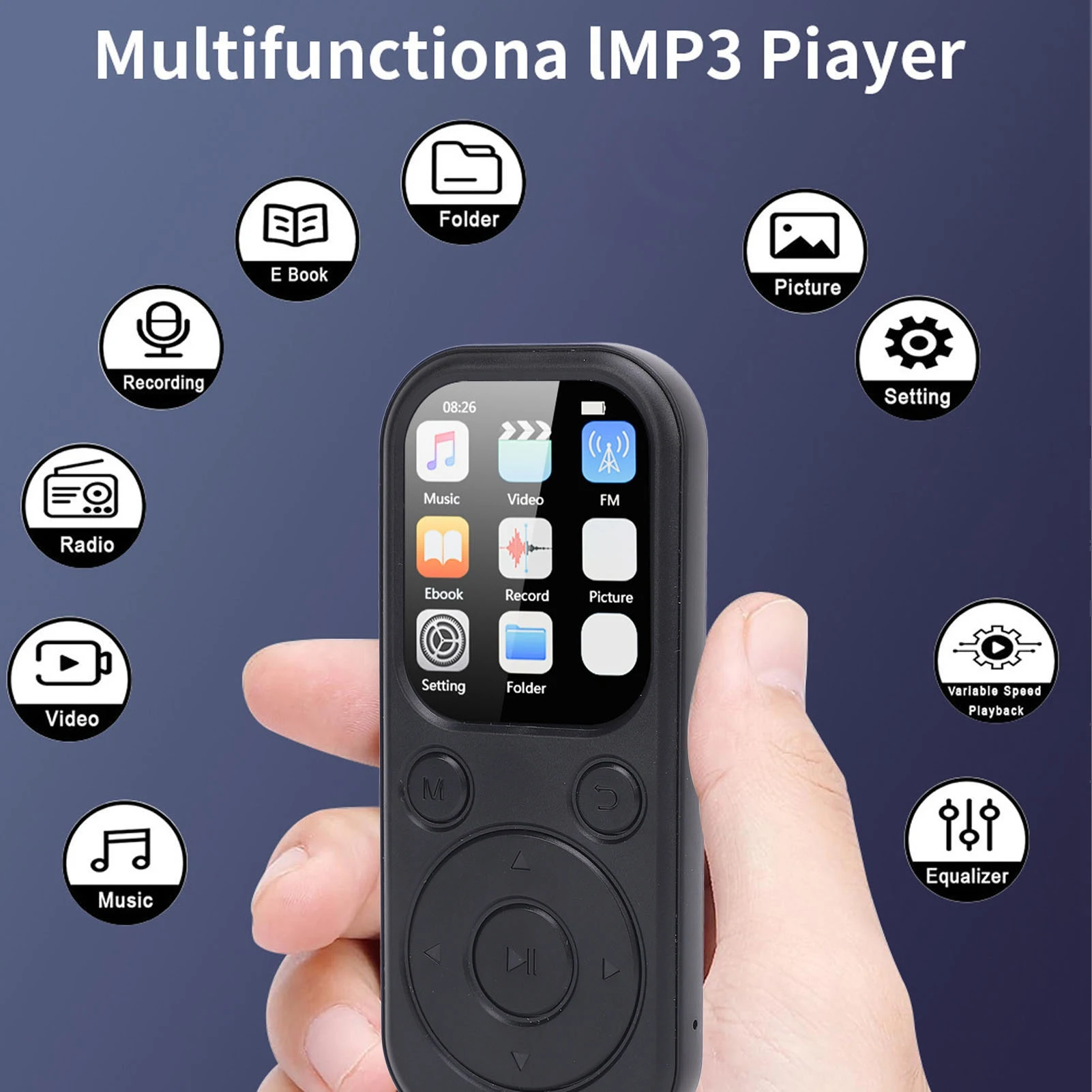 MP3 Player Multi Functional HiFi Sound Quality Bluetooth MP3 Player for Hiking Supports 3.5mm Earphone Jack 128GB Memory Card