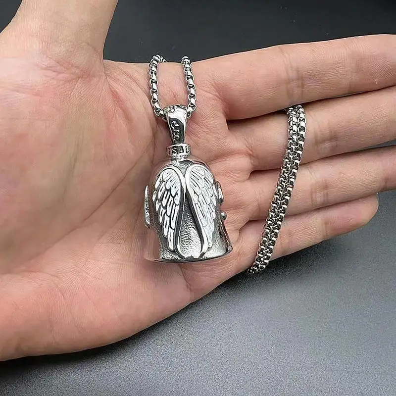 Motorcycles Riding Bell Angel White Wings Love Bell Pendant Stainless Steel Biker Riding Amulet Pendant Motorcycle Hang Bell