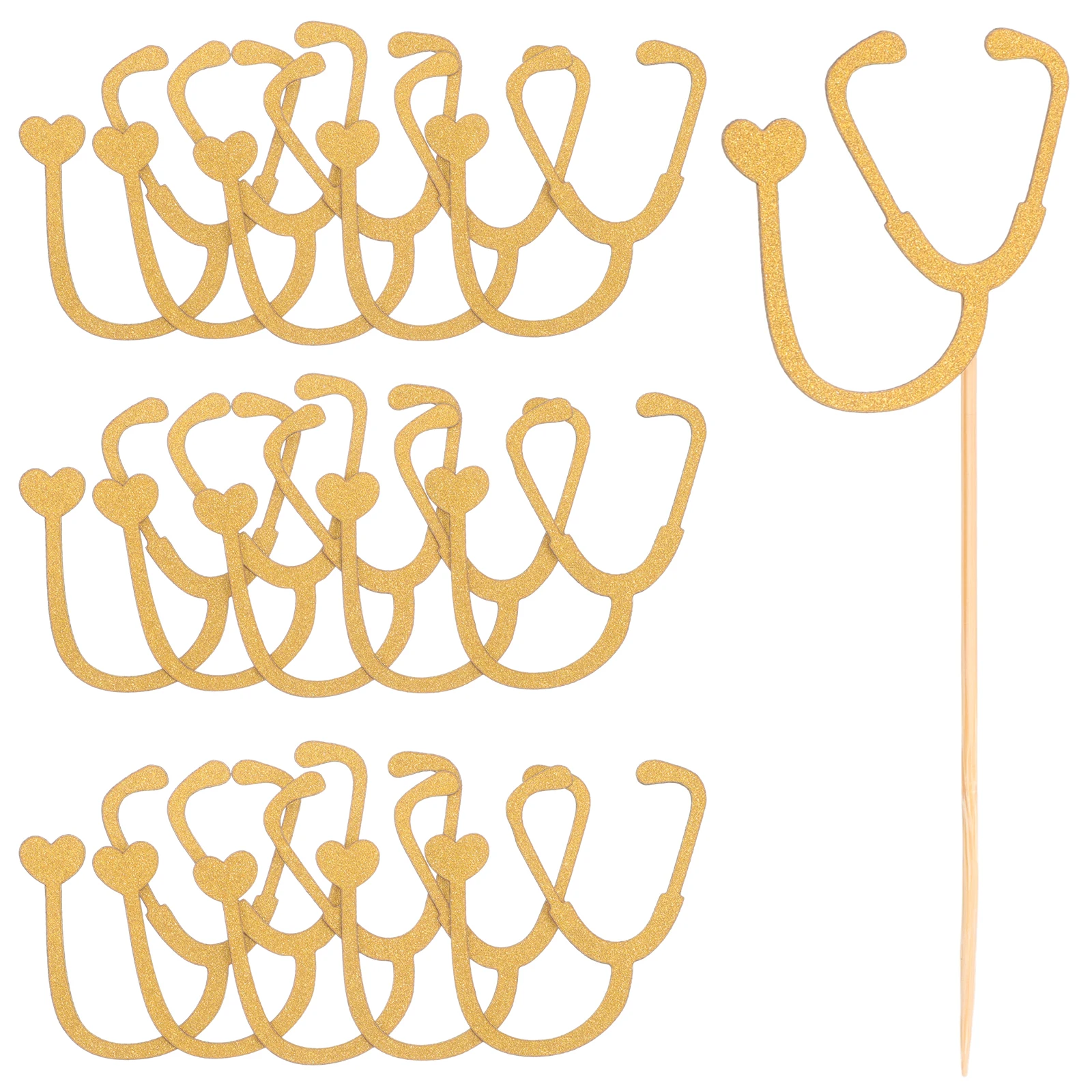

24 Pcs Stethoscope Cake Topper Picks Paper Cupcake Decor Medical Party Supplies Golden Color Stylish Deserts Non Edible
