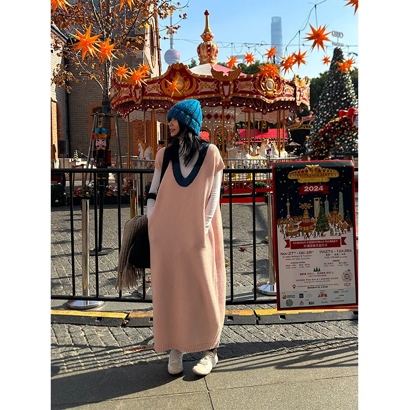 

2025 female new spring plus size splicing color fashionable layered sleeveless loose all-macth vest dress