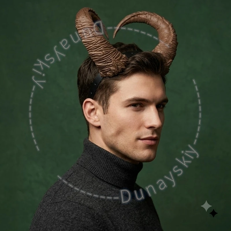

Halloween Horn Anime Demon Goat Horn Headwear Heart Shaped Ram Cosplay Headband Brown Textured For Gothic DND Character Roleplay