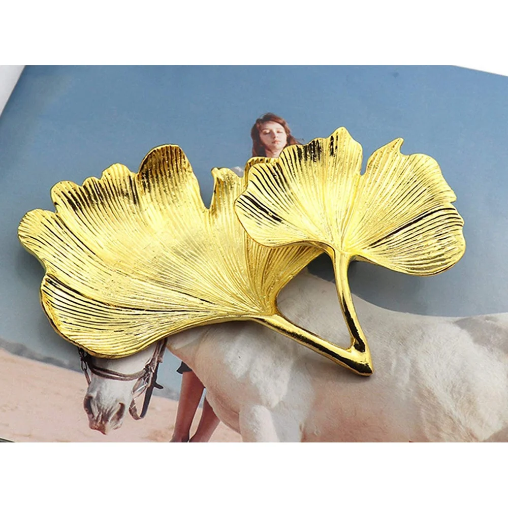 Gold Leaf Ginkgo Biloba Leaf Decorative Tray Gold Jewelry Tray Desk Decorative Dish Organizer Tray for Ring Necklace