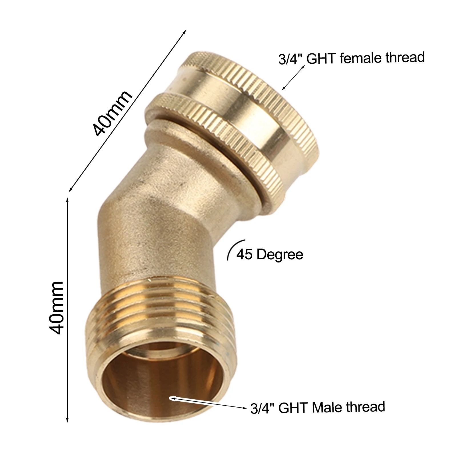 Reliable Brass 45 Degree Elbow Connector for Garden Hoses 3/4 Inch GHT Thread Perfect for Outdoor Applications