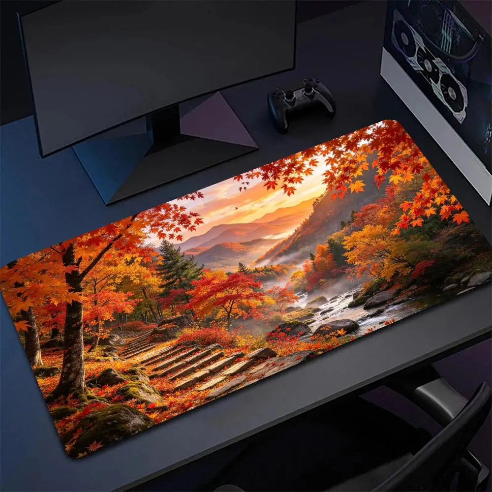 Autumn Mountain Trail Desk Mat Non Slip Rubber Base Precision Tracking For Outdoor Style Home