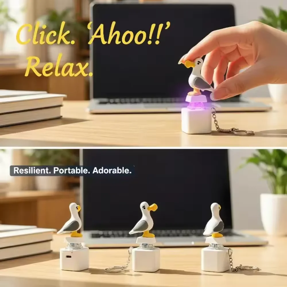 Mine Seagull Duck Keycap Keychain Fidget Toy LED Light Up Sound Stress Relief USB-C Rechargeable Bag Charm Party Gift for Adults - view 5