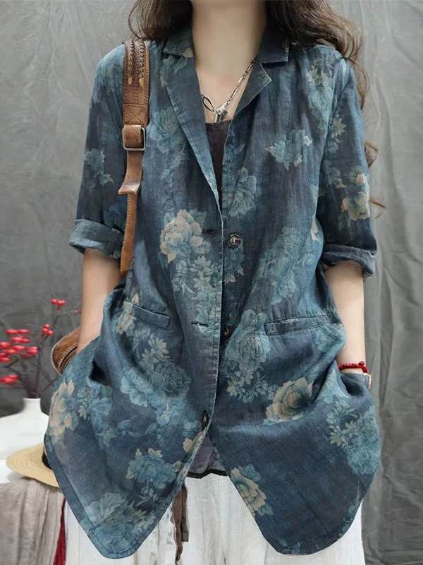 

Casual Cotton Linen Suit Jaet Women's New 2026 Spring Summer Vintage Print High End Svel Western Sle Sun Protection...