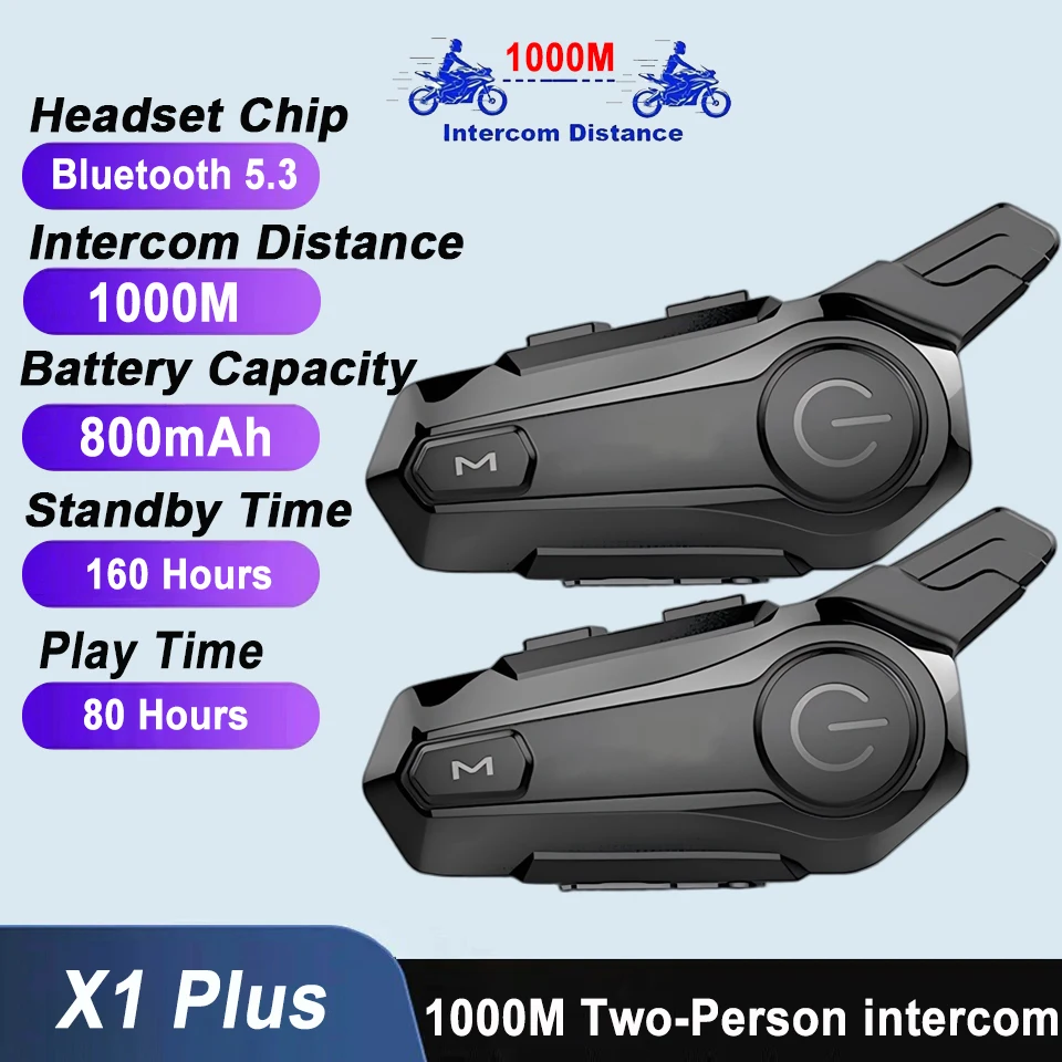 X1 Plus Motor Helmet Intercom Bluetooth 5.0 Motorcycle Wireless Headset 1000m Interphone Speaker Handsfree Walkie Helmet Talkie