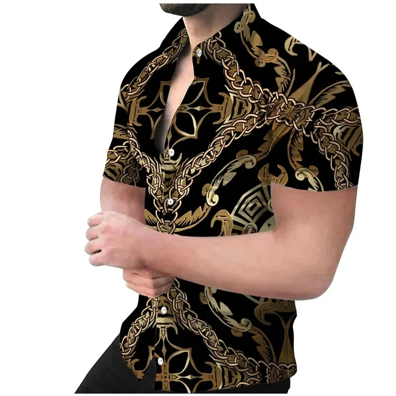 Luxury Pattern Hawalian Shirt Men Chain Snake Skin 3D Printed Aloha Shirts Casual Short Sleeve Vacation Beachwear Lapel Blouses