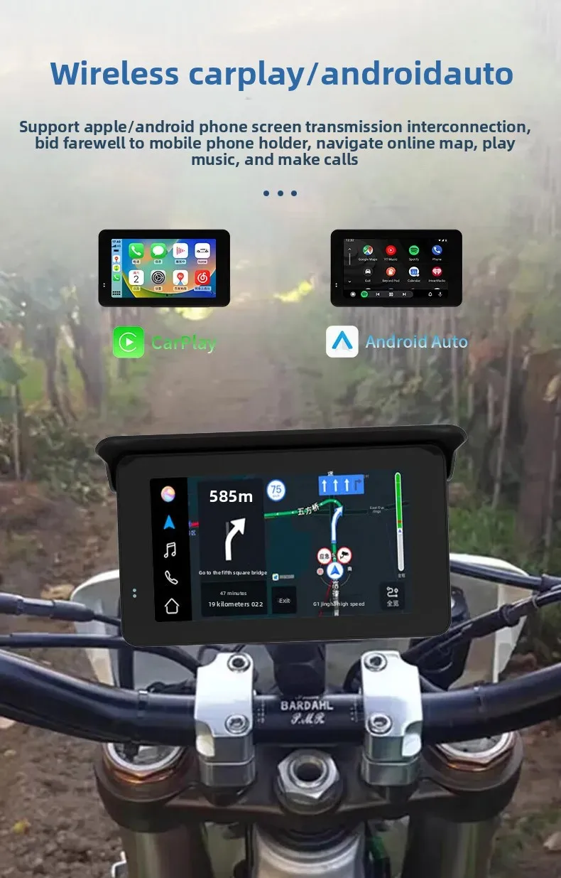 مقاوم للماء دراجة نارية ركوب مسجل جهاز الملاحة Carplay عبر الحدود مع زاوية اطلاق النار 140 درجة #1