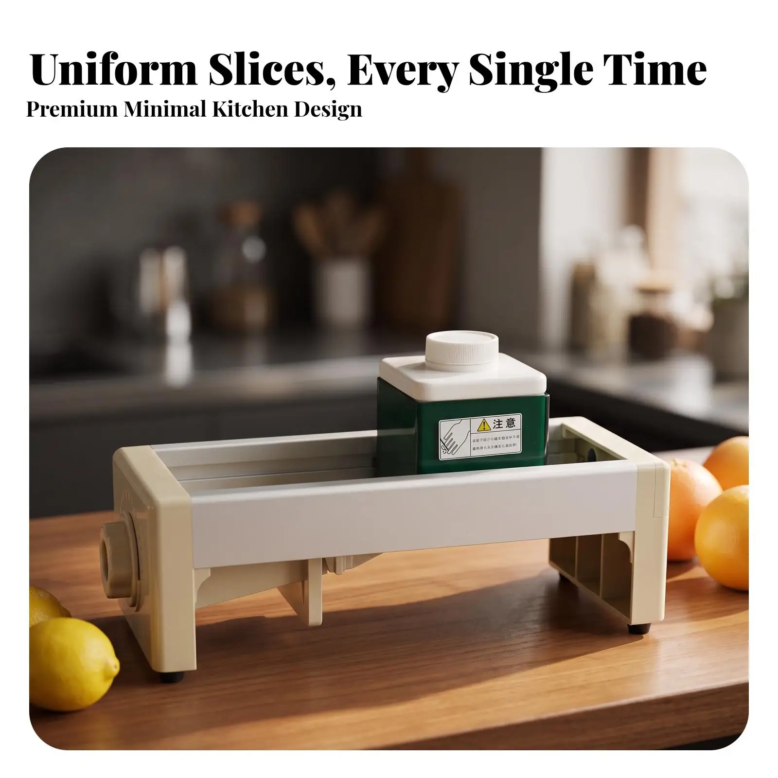 Manual Fruit Slicer for Lemons Limes Oranges with V Shaped Steel Blade and Collection Tray Adjustable Thickness for Kitchen Prep
