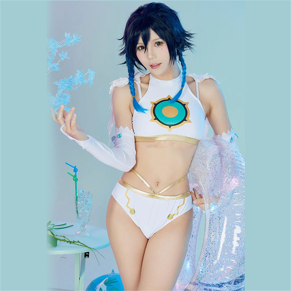 AGCOS Game Genshin Impact Barbatos Venti Doujin Swimwear Cosplay Costume Venti Swimsuits Woman Summer Sexy Bikini