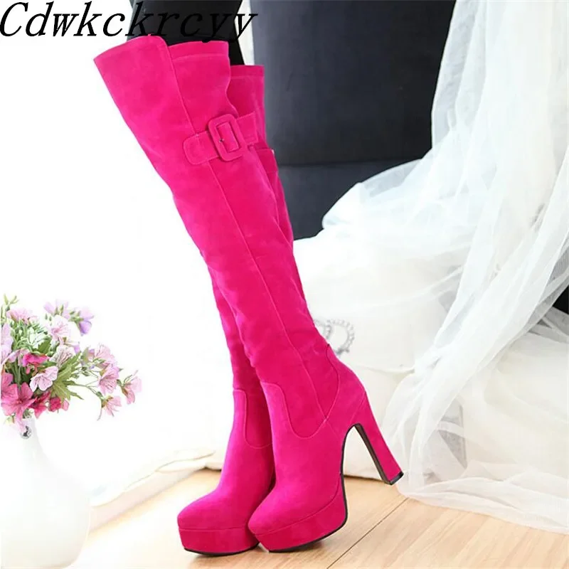 winter New pattern fashion Round head gules Sweet High-heeled Over knee Thin leg Boots Add wool Keep warm Fine heel Women Boots