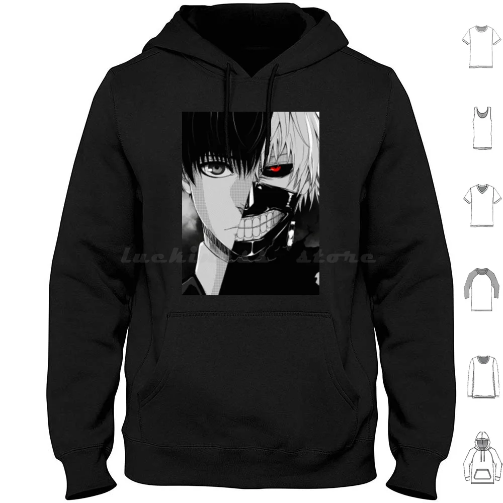 Kaneki / Ghoul Hoodies Long Sleeve Kaneki Kaneki Ken Japanese Animation Anime Ghoul Half Human Half Ghoul