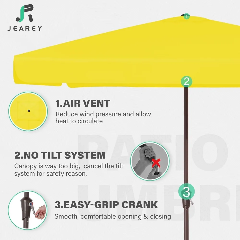 8x10 ft Rectangular Patio Umbrellas Outdoor Table Market Umbrella w/Crank, 8 Sturdy Ribs, UV Protection Waterproof Sunproof(Yel