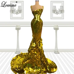 2 Designs Special Gold Celebrity Dresses For Women 2022 Spaghetti Mermaid Red Carpet Runway Dresses Sparkly Evening Dresses