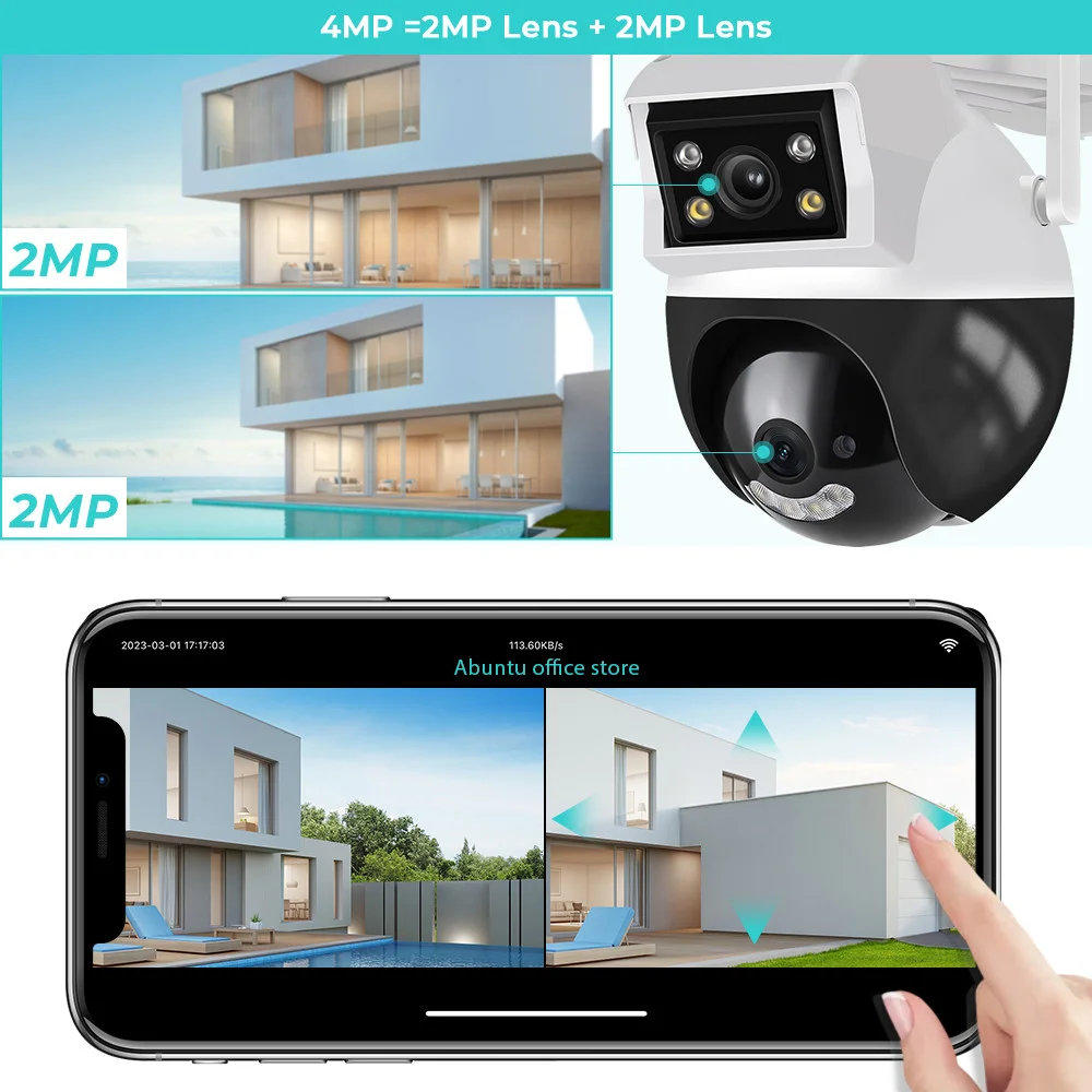 HAMROL 4K 8MP Dual Lens Wifi PTZ Camera NEW Dual Screen H.265 Human Detection Outdoor HD 4MP Security Protection Camera ICSEE