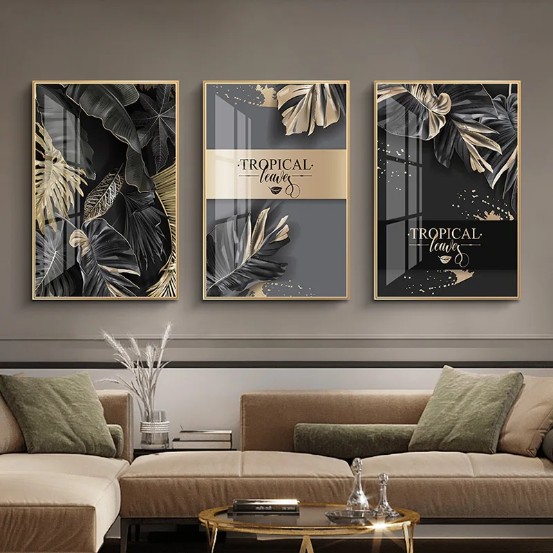 

Modern Luxury Tropical Leaves Canvas Painting Black Gold Wall Art Poster Botanical Plant Print Living Room Bedroom Home Decor