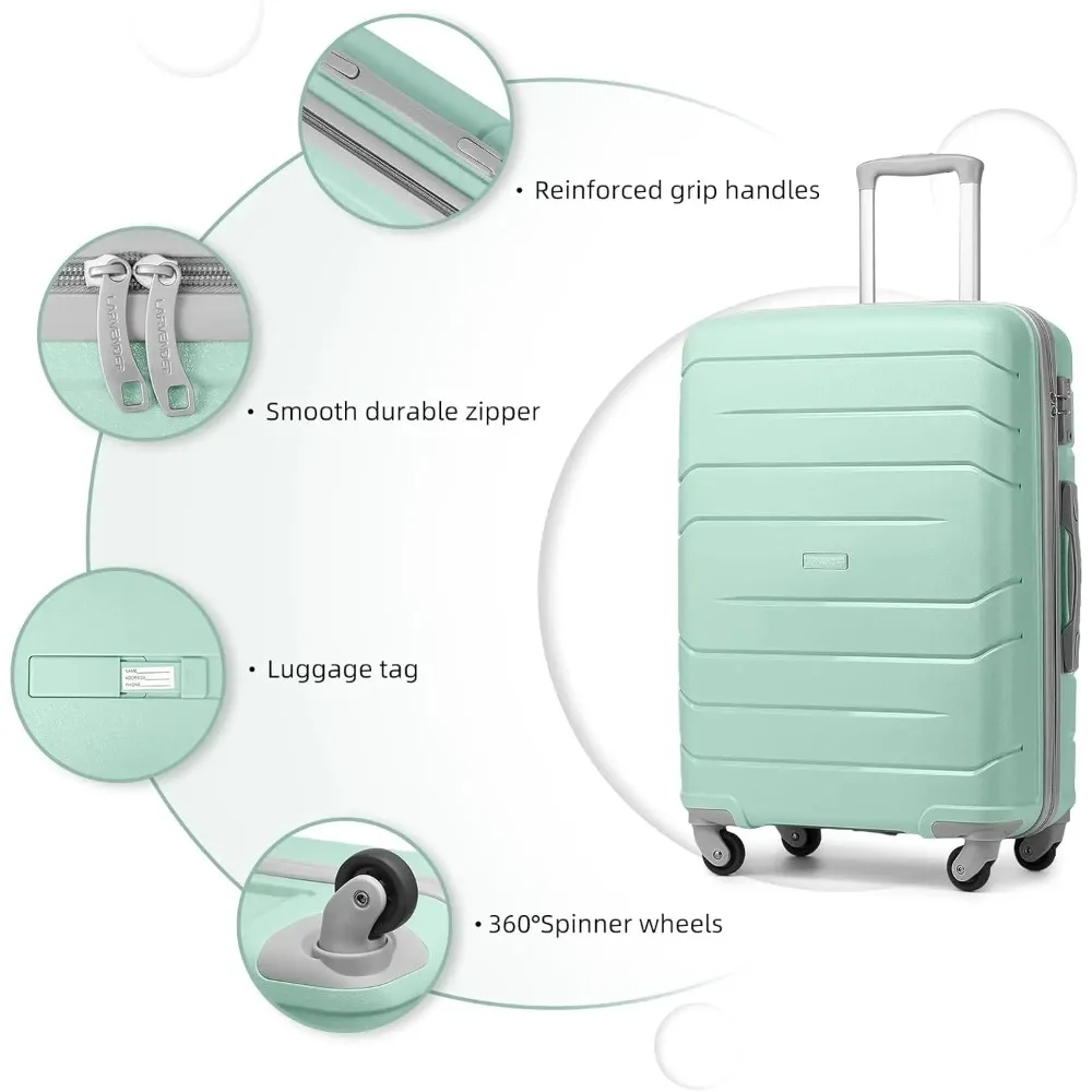 Women's 3-Piece Hard Shell Spinner Luggage Set - 20 Inch Airline Approved Carry-On Suitcase, 22x14x9 Inches with Large Capacity