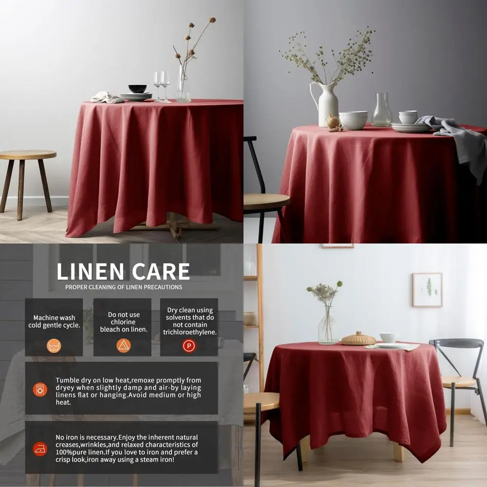 

90 Inch Pure Linen Round Tablecloth, Machine Washable for Thanksgiving, Halloween, Parties, Picnics, Weddings, and Restaurants -