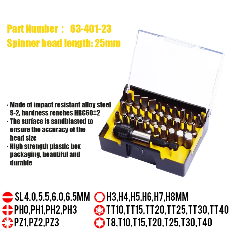 Imagem -05 - Stanley 6340123 63-402-23 31-piece Série 6.3 mm Chave de Fenda Cabeça e Acoplamento Magnético de Liberação Rápida Rod Conjunto Chave de Fenda Bits