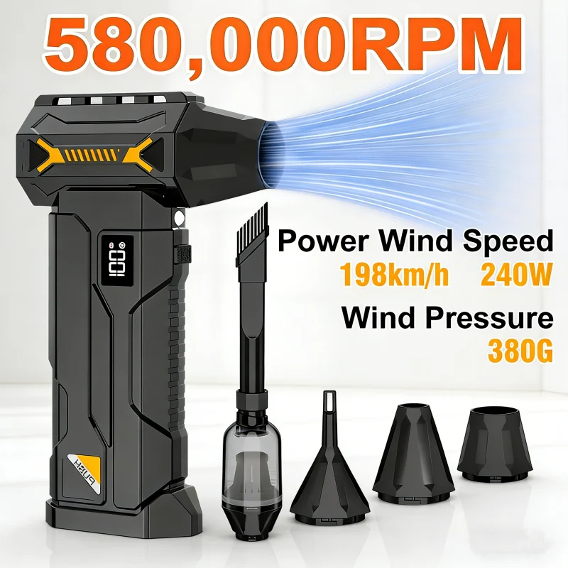 

580000RPM powerful air blower,cordless vacuum cleaner air gun,electric snow blower,380g blowing force,LED lighting,car cleaning