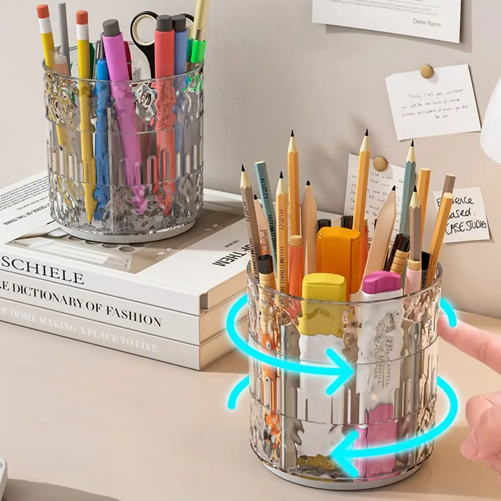 창의적인 회전식 펜 홀더 대용량 투명 연필 케이스 탈착식 메이크업 브러시 보관함