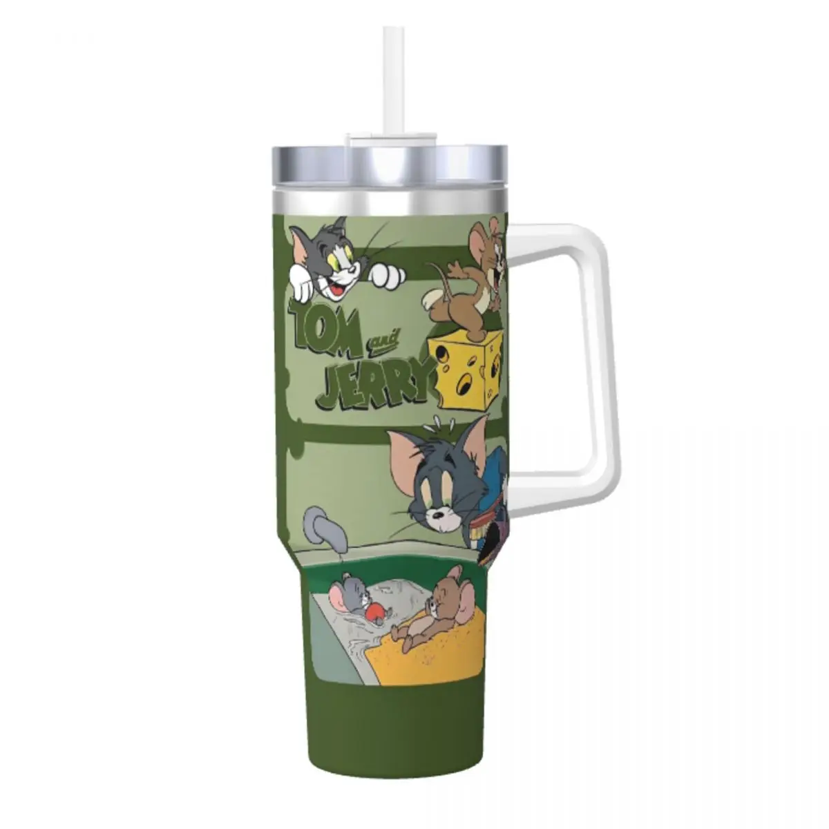 Stainless Steel Tumbler Tom And Jerry Funny Cartoon Coffee Mug Animal Cat Leakproof Cold and Hot Car Mugs Driving Water Bottle