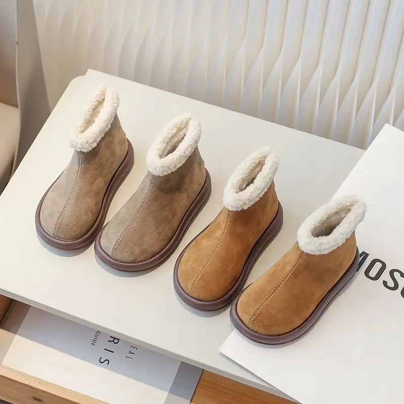 Kids High Top Winter Snow Boots 2026 New Warm Fleece Lined Shearling Shoes for Boys Girls Casual Outdoor Footwear