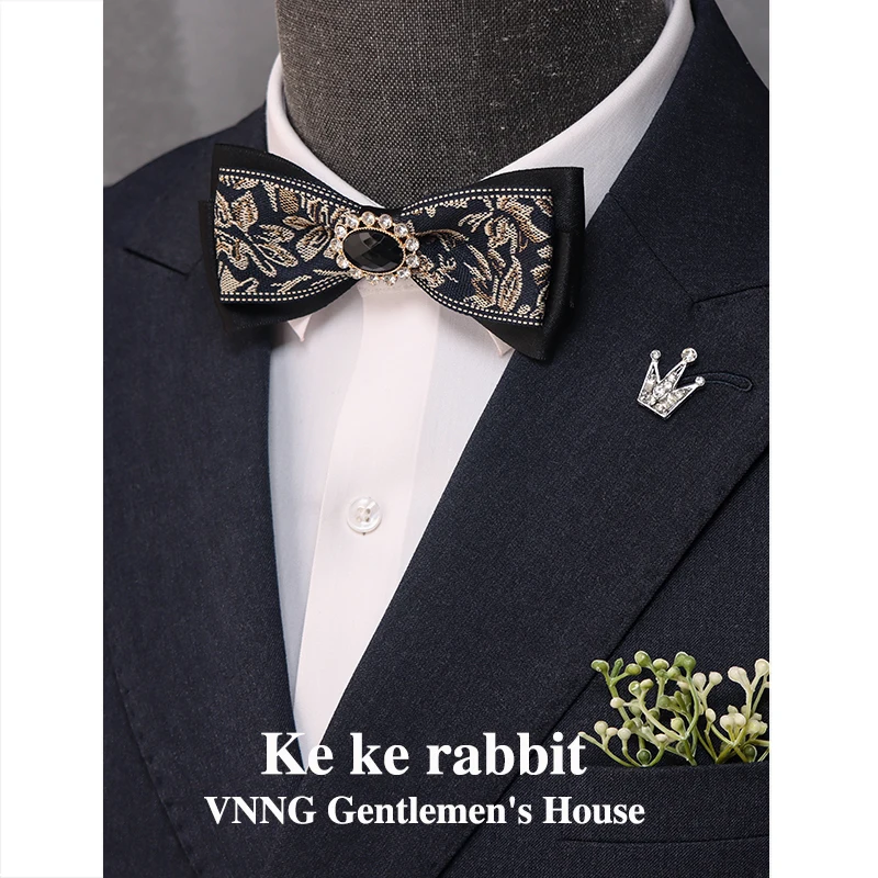 

High Quality Retro Style Rhinestone Decorative Bow Tie For Men's Business Banquet Suit Shirt Accessories Groom's Wedding Bow Tie