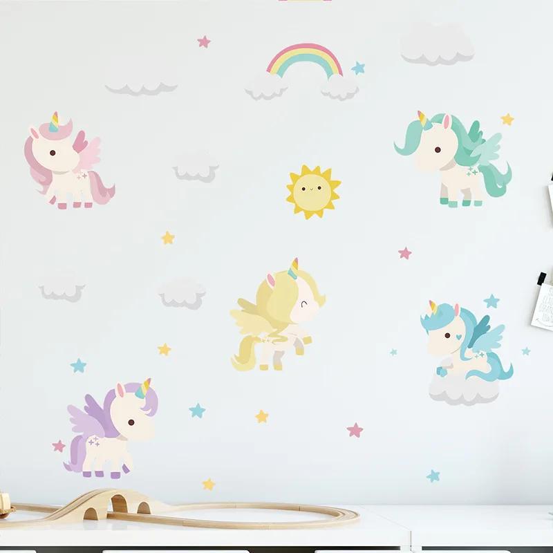 Cartoon painted rainbow sun children bedroom porch home wall background decorative wall stickers self-adhesive room decoration