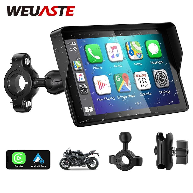 WEUASTE 5-inch Motorcycle Navigation System Ball Head Mount Bracket USB Cable + TPMS Suitable For All Motorcycles.
