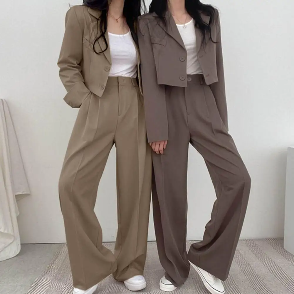 

Korean OL Short Suits Sets Women Casual Loose Crop Blazers Jackets Cardigan New High Waist Wide Leg Pants Ensemble Offcie Outfit