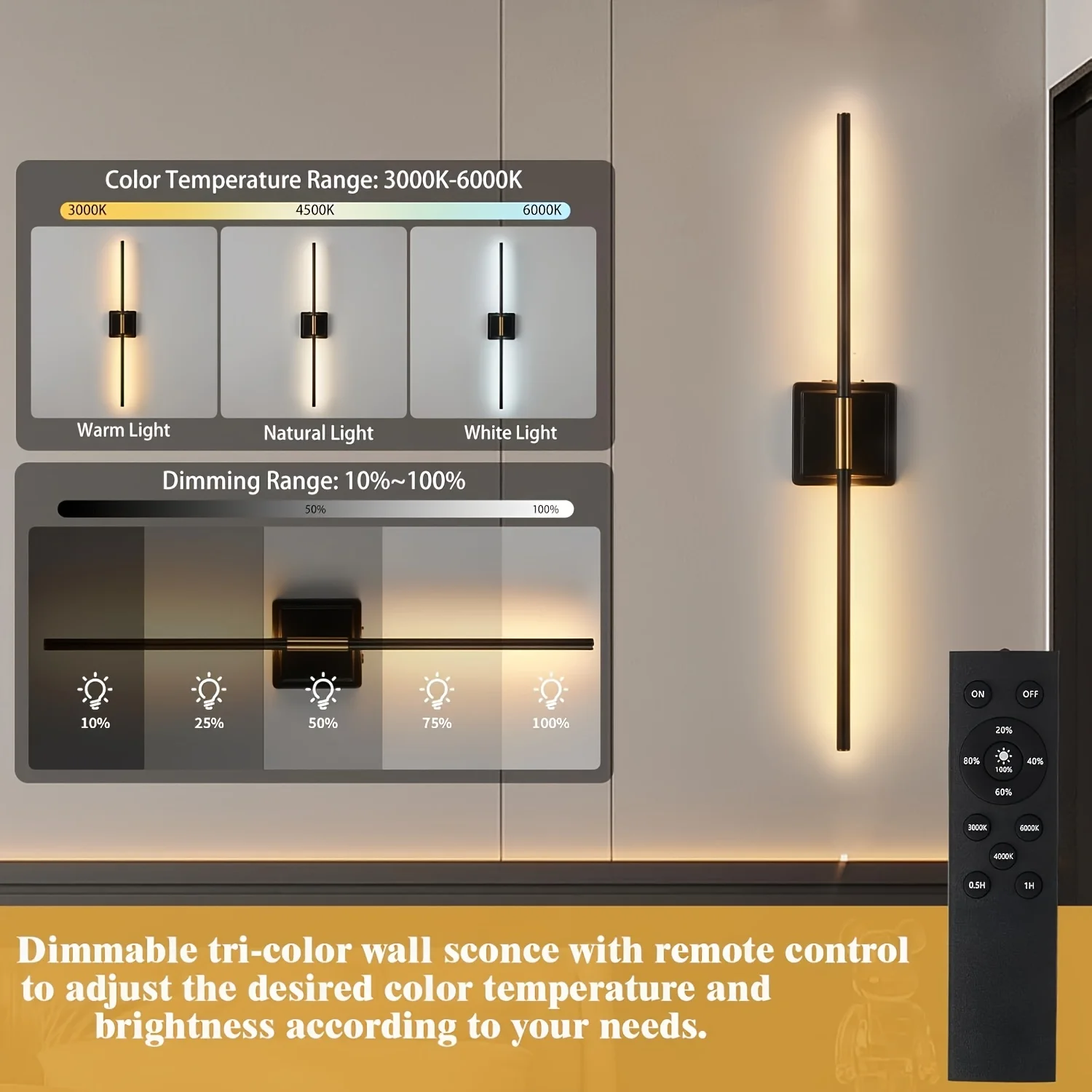 Battery Operated Wall Sconce Set of Two, 10000mAh USB Rechargeable Wall Lights with Remote Control, 360° Rotate Cordless Wall Sc