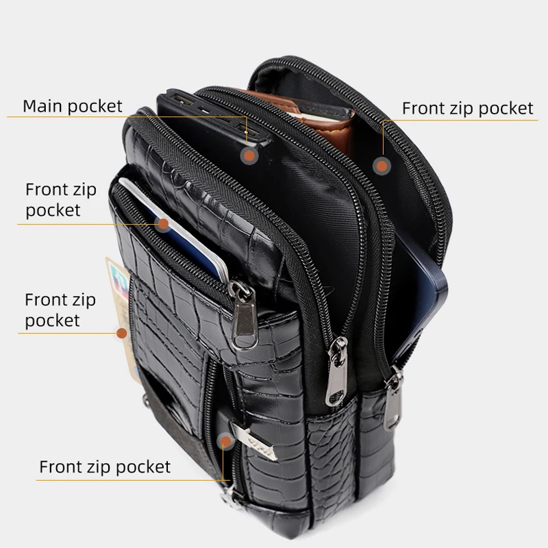 الرجال أنيق التمساح طباعة Crossbody حقيبة كتف محفظة حمل حقيبة الخصر الجلدية يرتدي حزام الرياضة في الهواء الطلق حقيبة سفر الأعمال