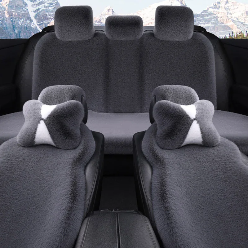 Five-seater Luxury Car Seat Cover Set Fur Cushion Artificial Fur Wool Car Seat Cover Winter Warm Plush Soft Universal